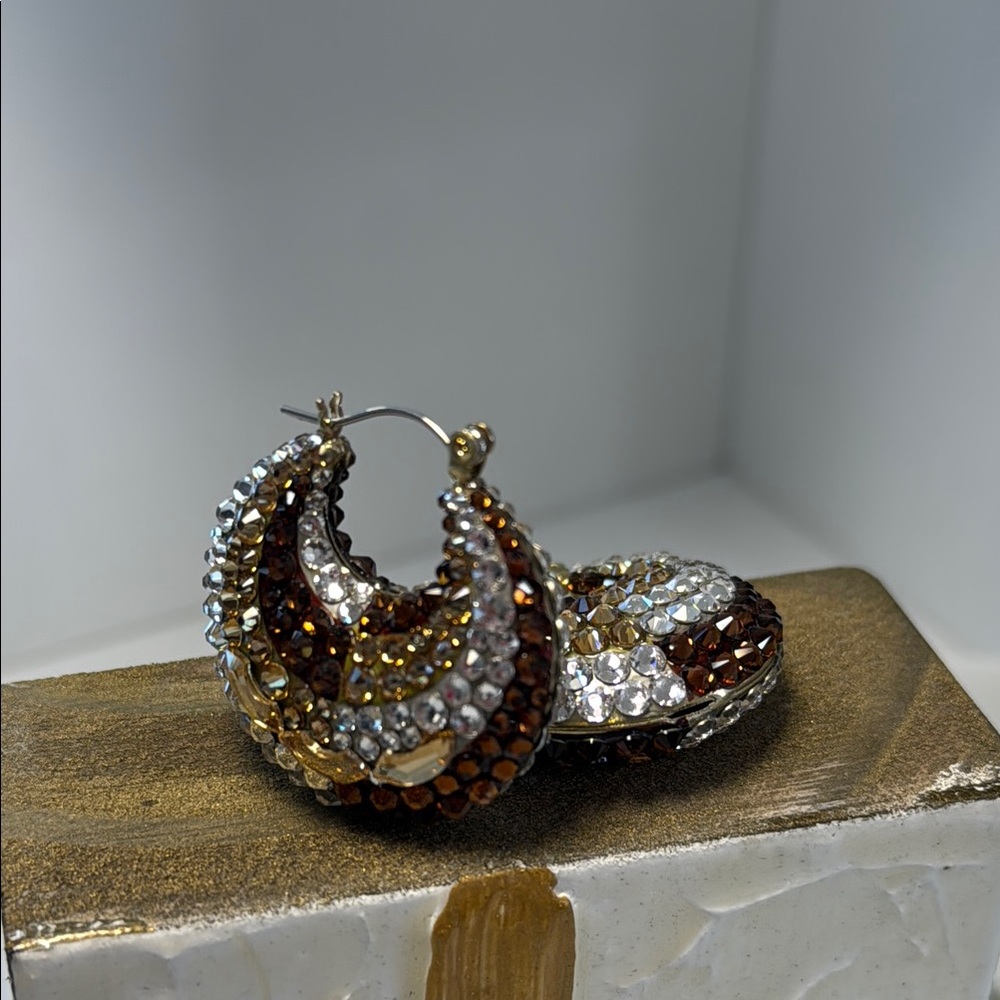 Elegant Silver and Gold Chunky Hoop Earrings - Picture 2 of 5